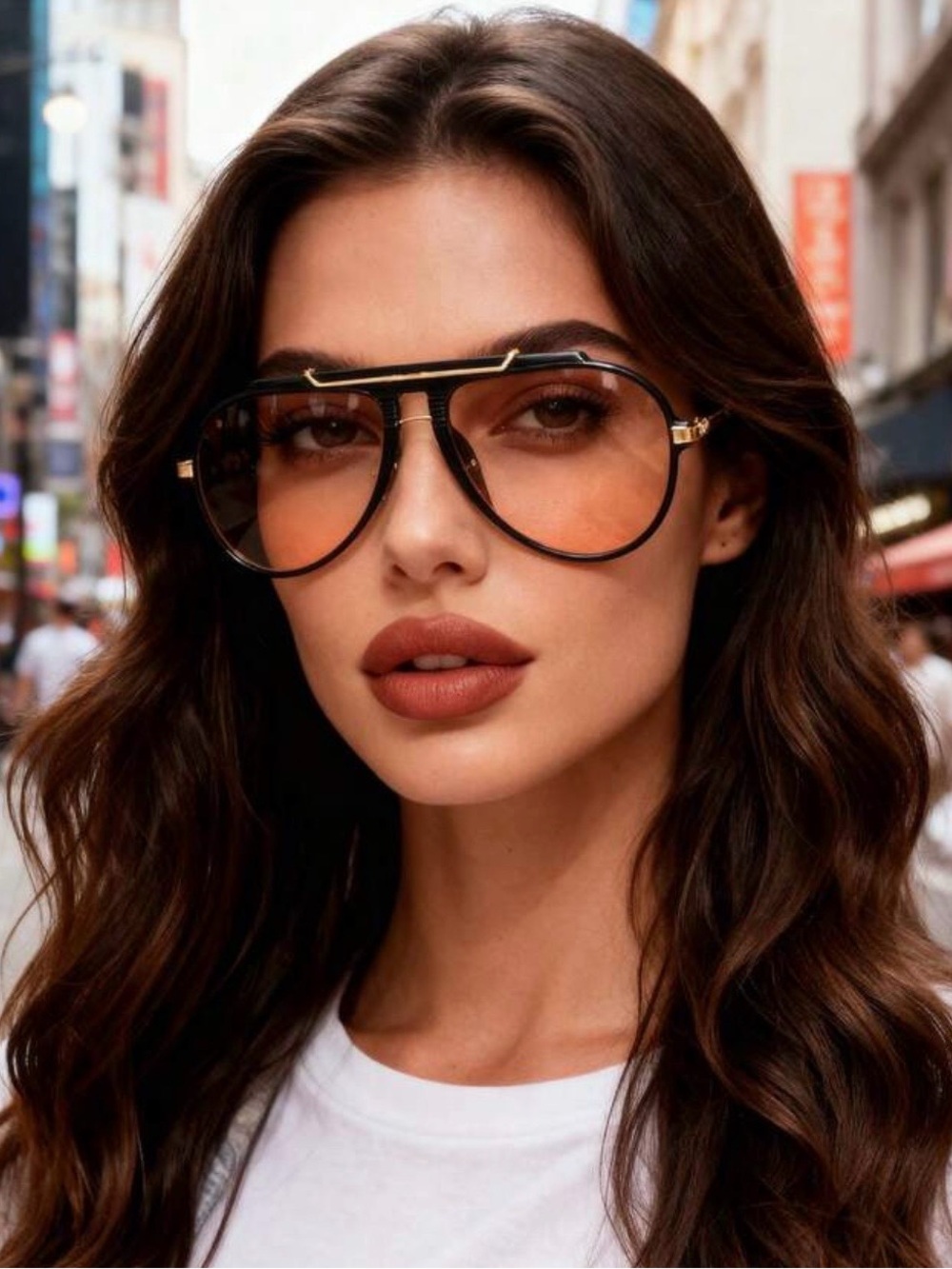 Women's Aviator Sunglasses - Black Frame with Amber Lenses